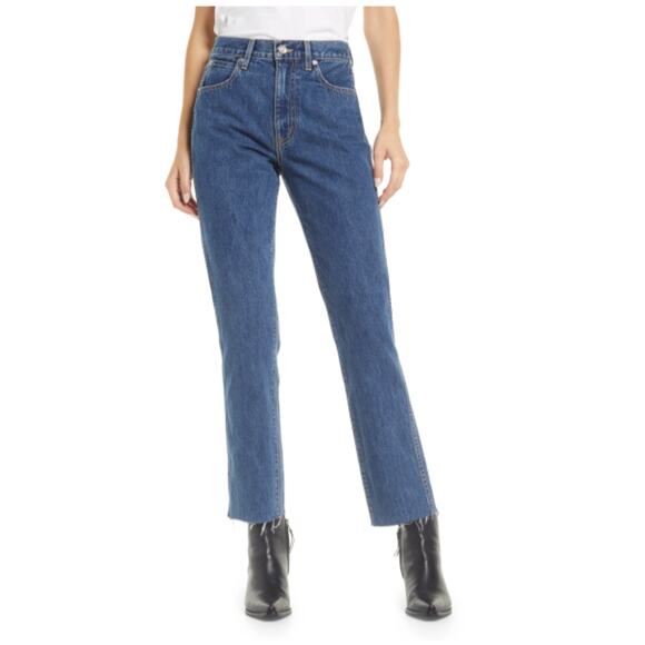 SLVRLAKE Hero High Waist Raw Hem Slim Straight Leg Jeans Womens 32